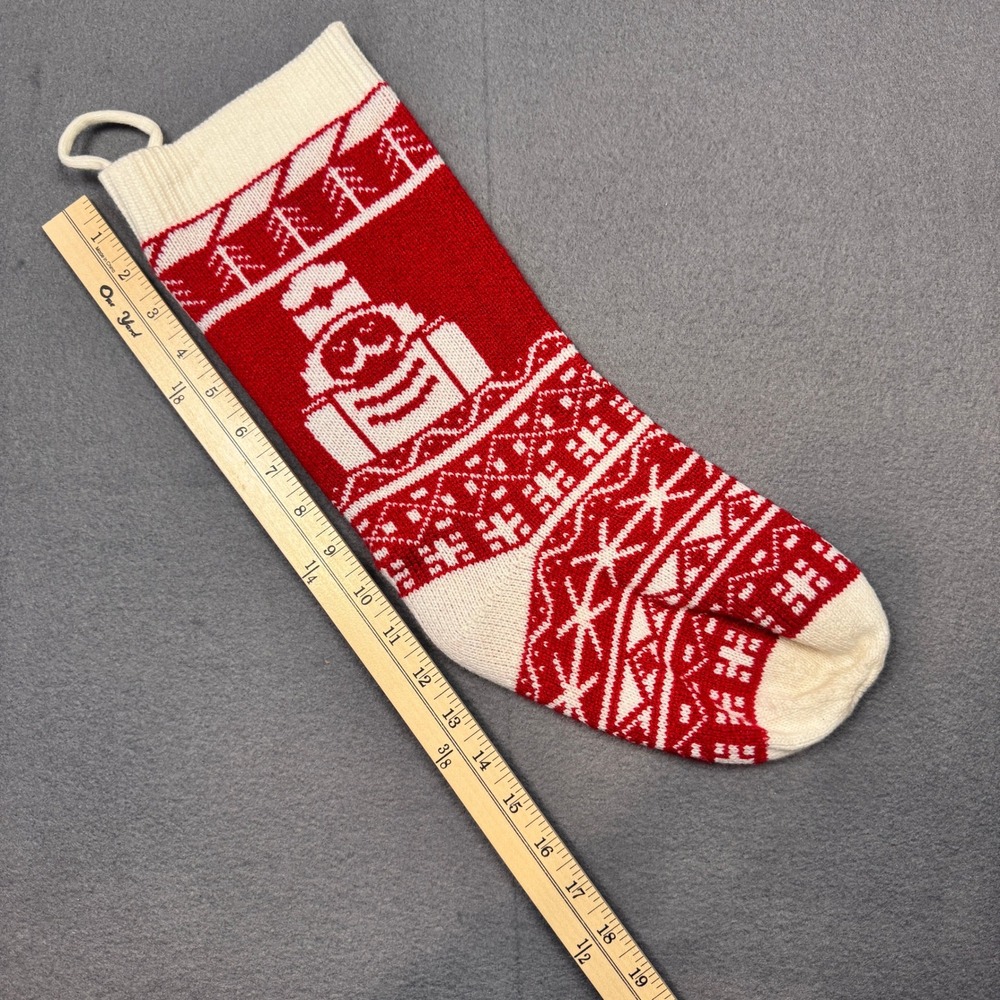 Red White Nutcracker Knit Christmas Stocking‎ Patterned Trees Holiday Soft 18in